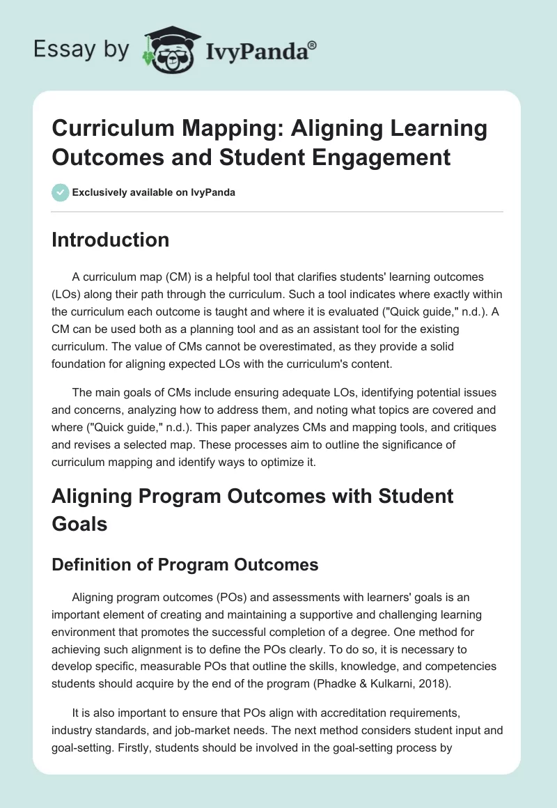 Curriculum Mapping: Aligning Learning Outcomes and Student Engagement. Page 1