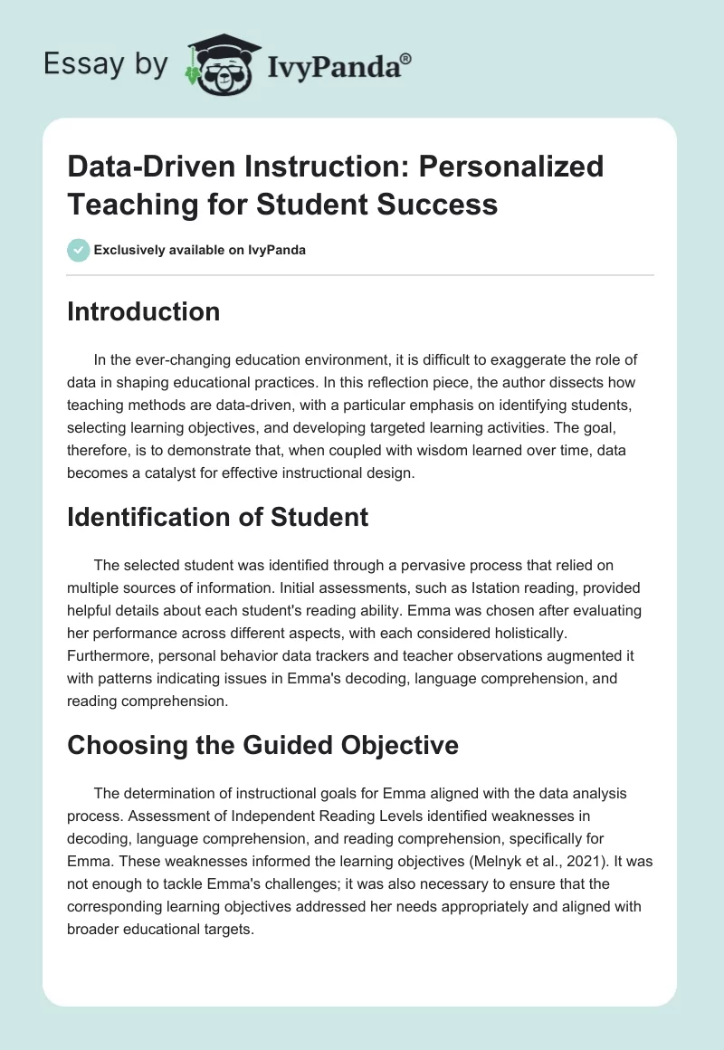 Data-Driven Instruction: Personalized Teaching for Student Success. Page 1