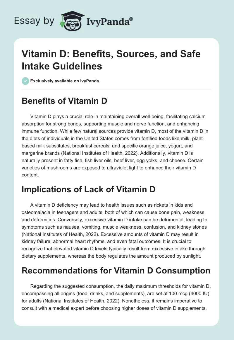 Vitamin D: Benefits, Sources, and Safe Intake Guidelines. Page 1