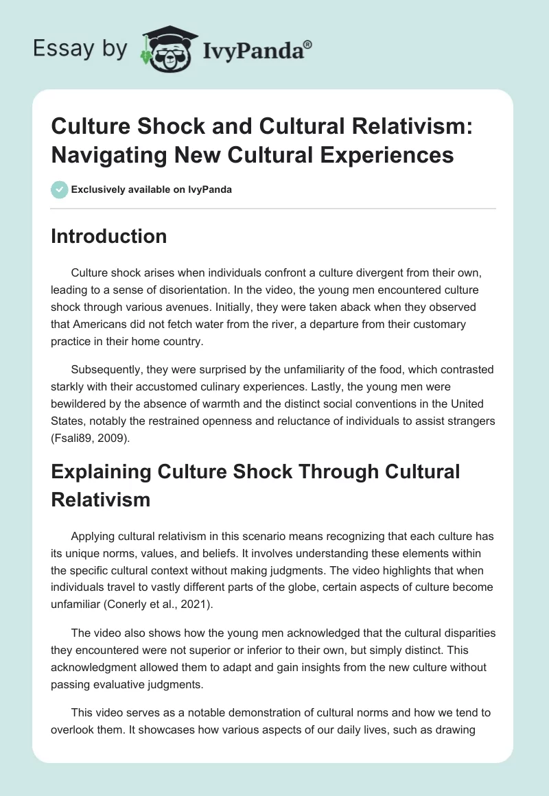 Culture Shock and Cultural Relativism: Navigating New Cultural Experiences. Page 1