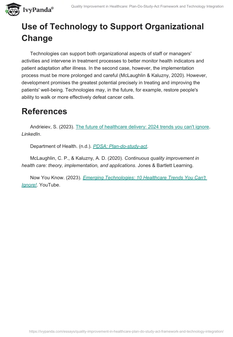 Quality Improvement in Healthcare: Plan-Do-Study-Act Framework and Technology Integration. Page 2