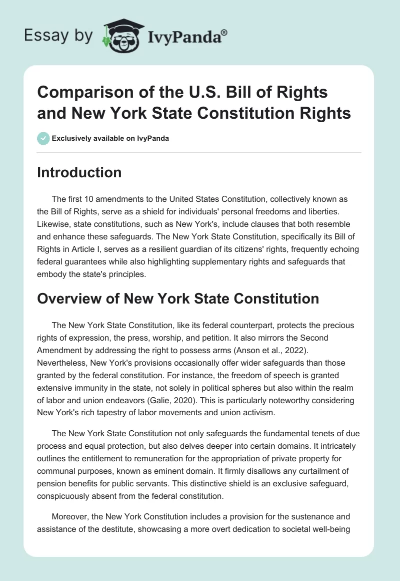 Comparison of the U.S. Bill of Rights and New York State Constitution Rights. Page 1