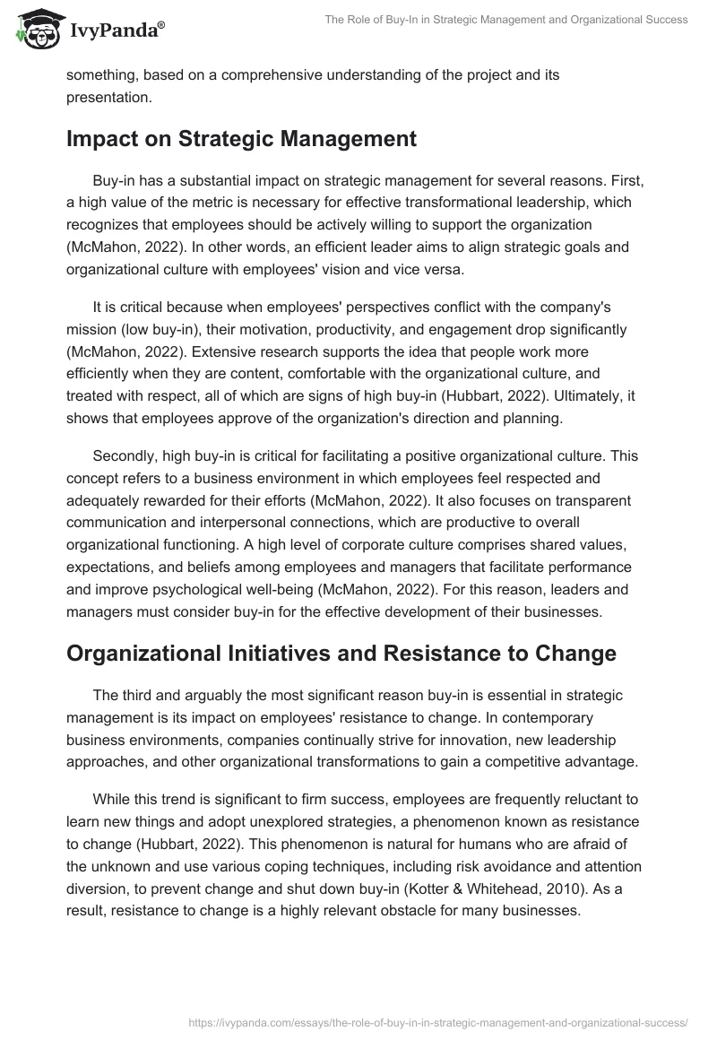 The Role of Buy-In in Strategic Management and Organizational Success. Page 2