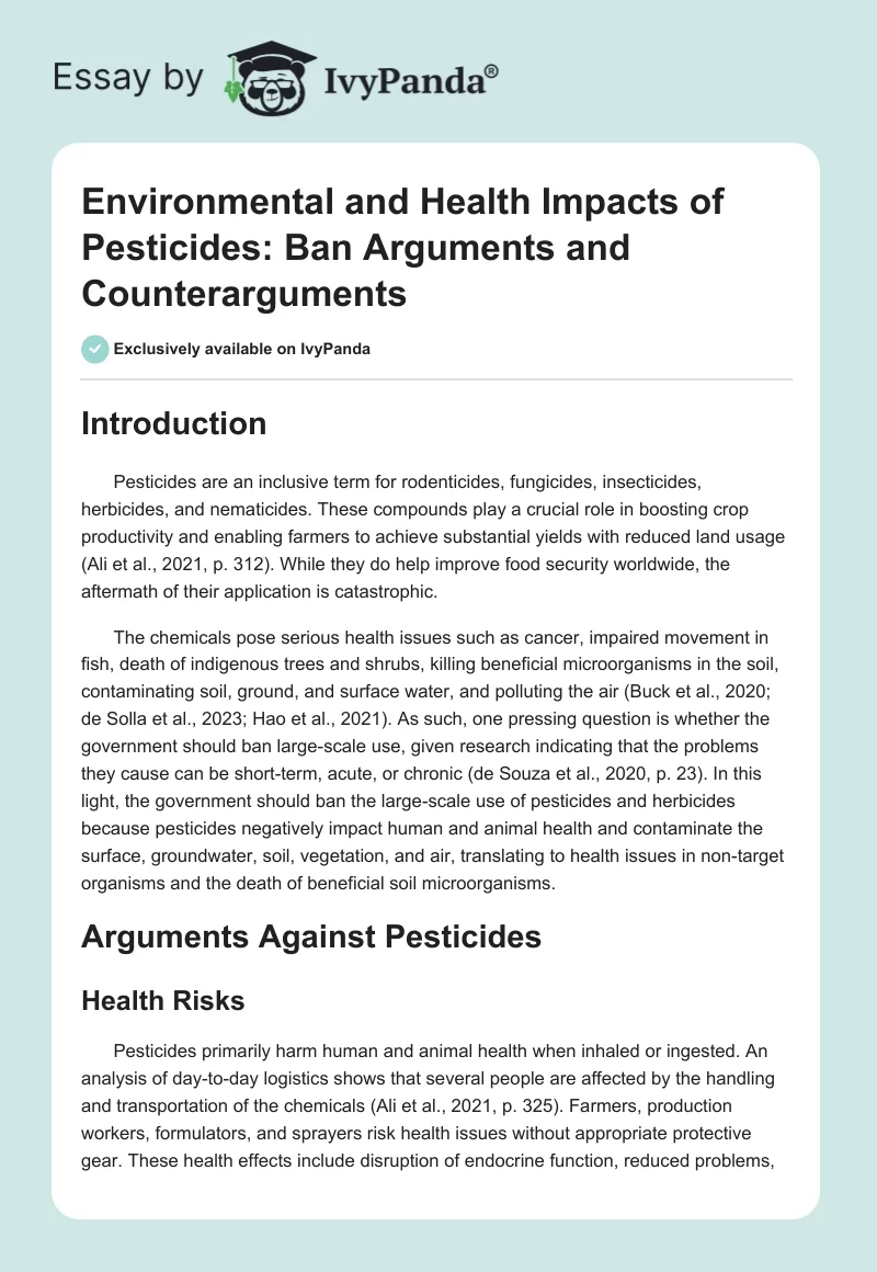 Environmental and Health Impacts of Pesticides: Ban Arguments and Counterarguments. Page 1
