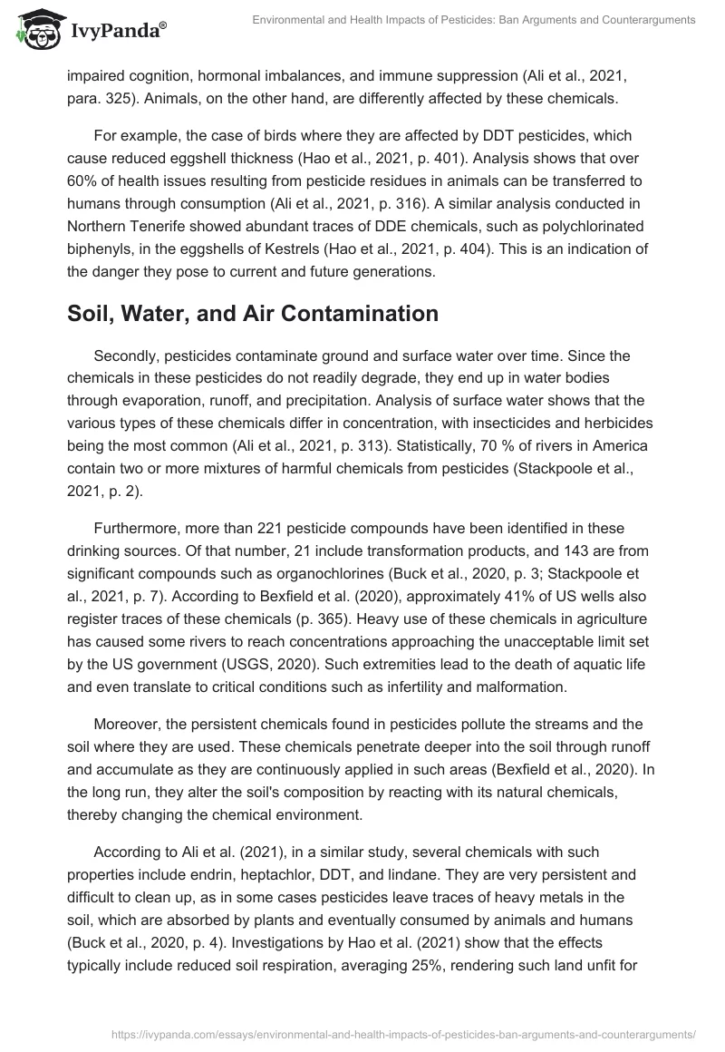 Environmental and Health Impacts of Pesticides: Ban Arguments and Counterarguments. Page 2
