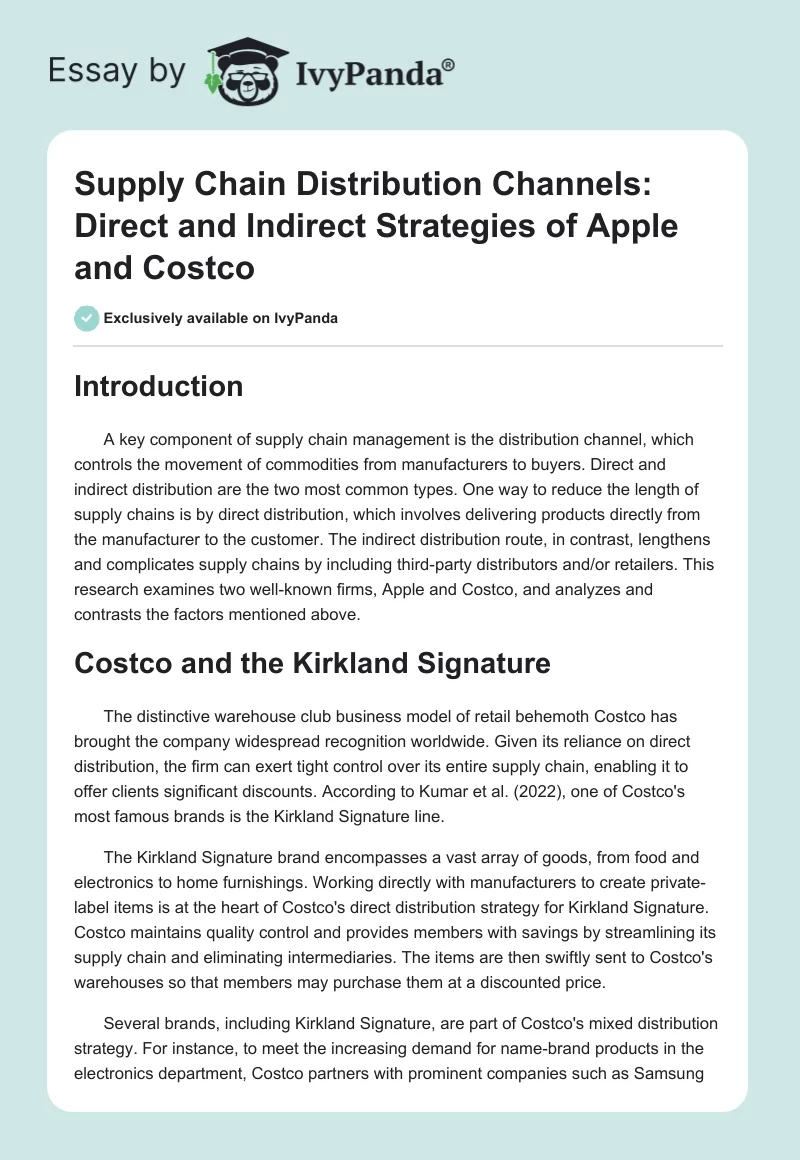 Supply Chain Distribution Channels: Direct and Indirect Strategies of Apple and Costco. Page 1