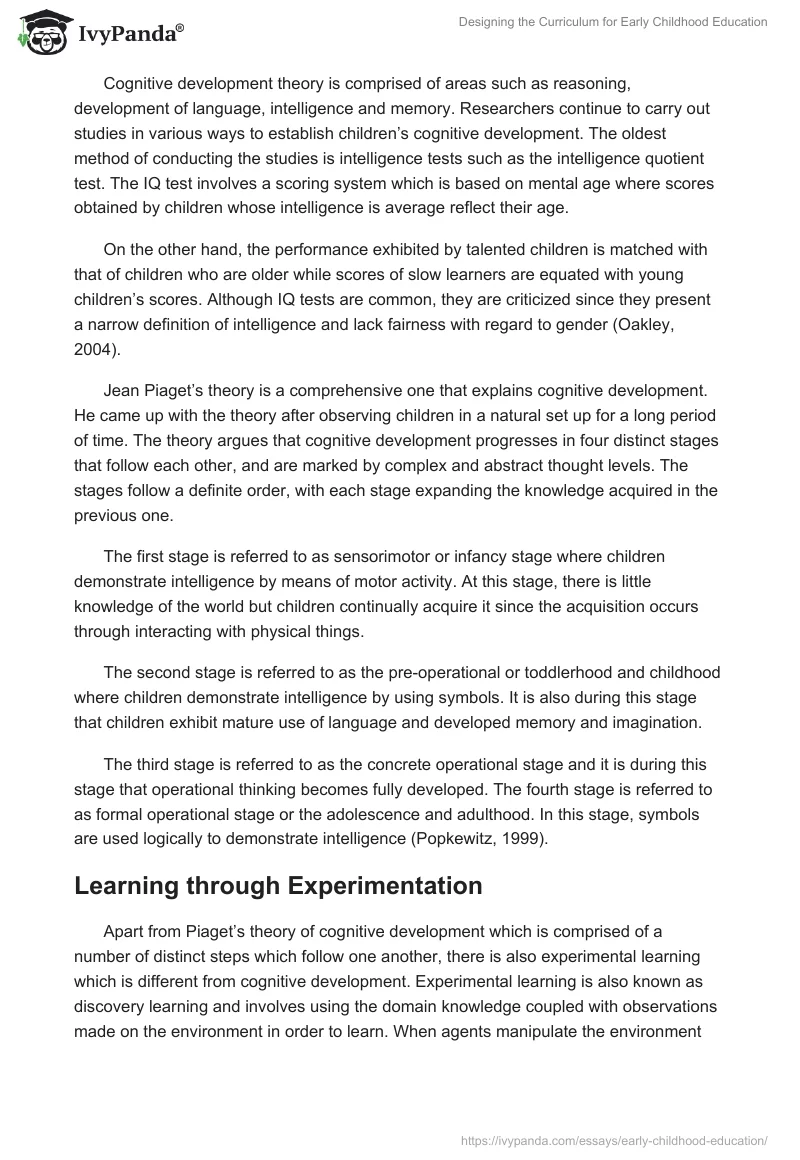 Designing the Curriculum for Early Childhood Education. Page 2