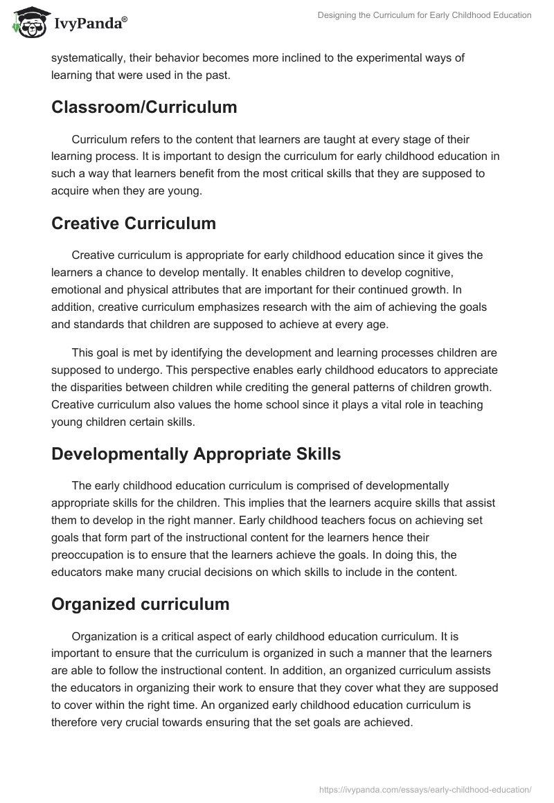 Designing the Curriculum for Early Childhood Education. Page 3