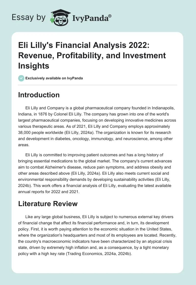 Eli Lilly's Financial Analysis 2022: Revenue, Profitability, and Investment Insights. Page 1