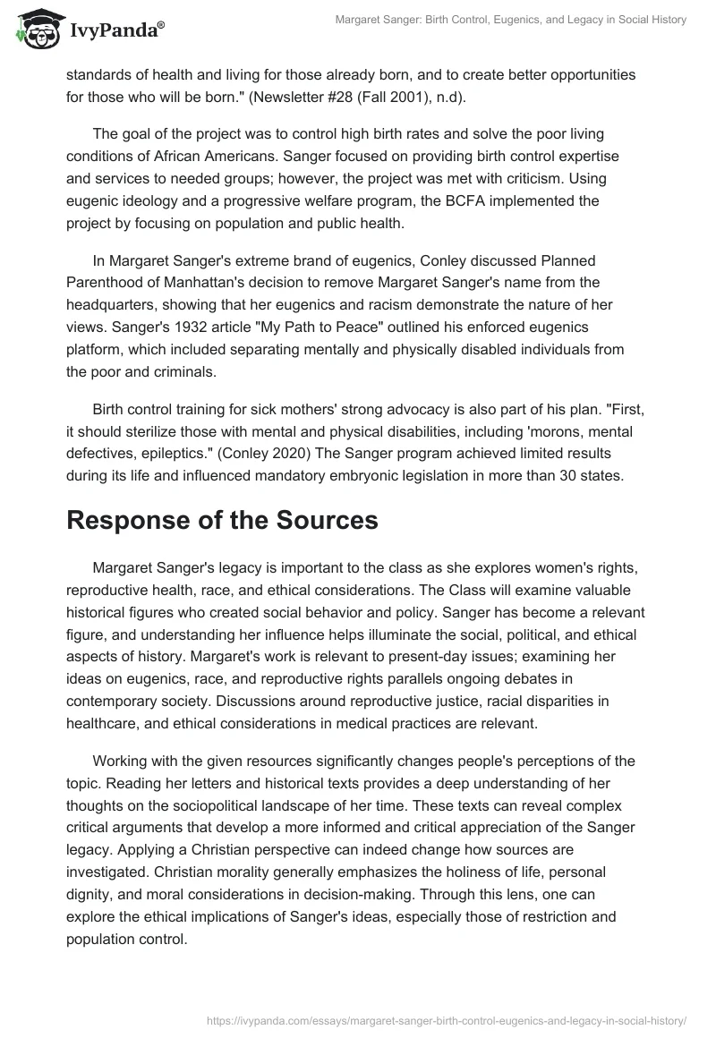 Margaret Sanger: Birth Control, Eugenics, and Legacy in Social History. Page 2