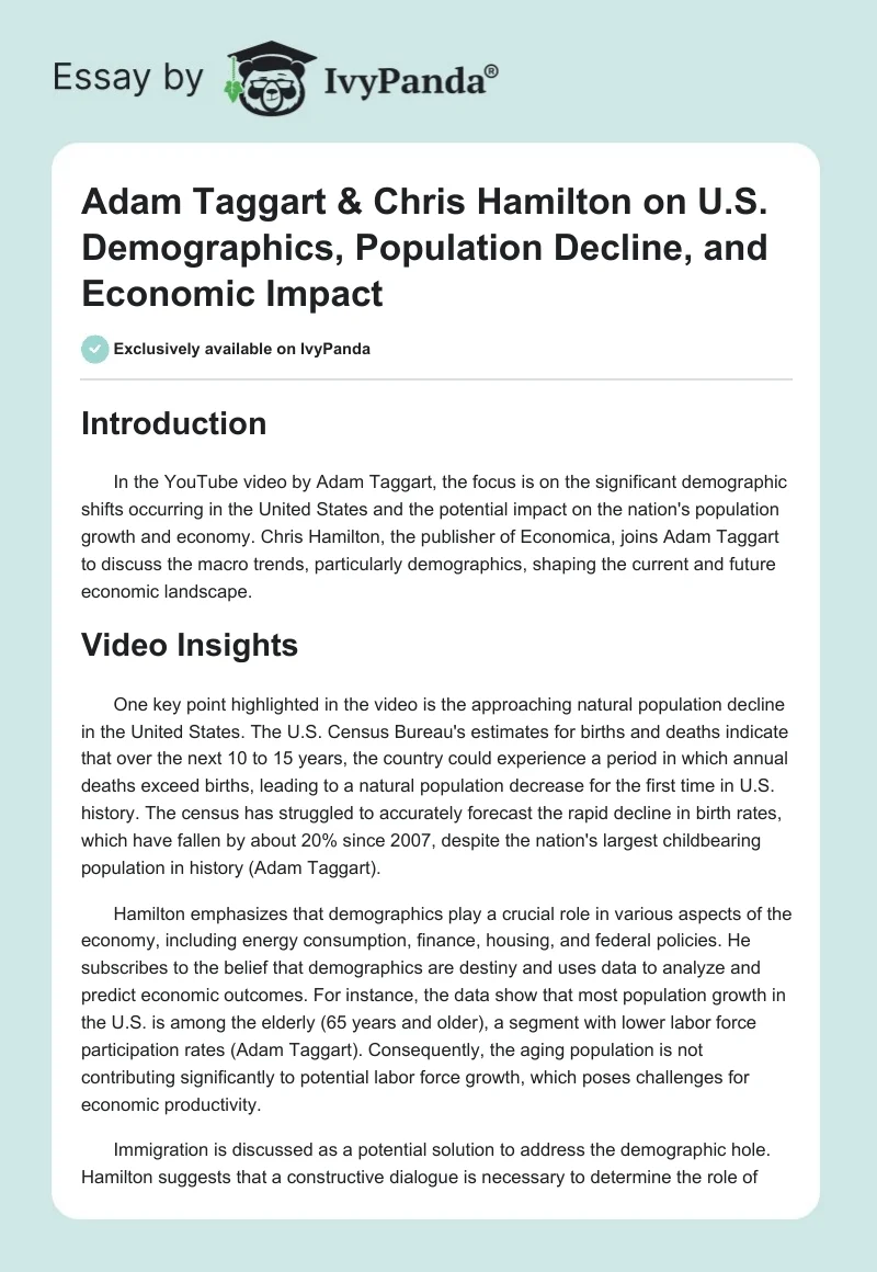 Adam Taggart & Chris Hamilton on U.S. Demographics, Population Decline, and Economic Impact. Page 1