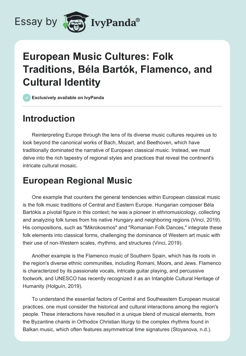 European Music Cultures: Folk Traditions, Béla Bartók, Flamenco, and Cultural Identity. Page 1