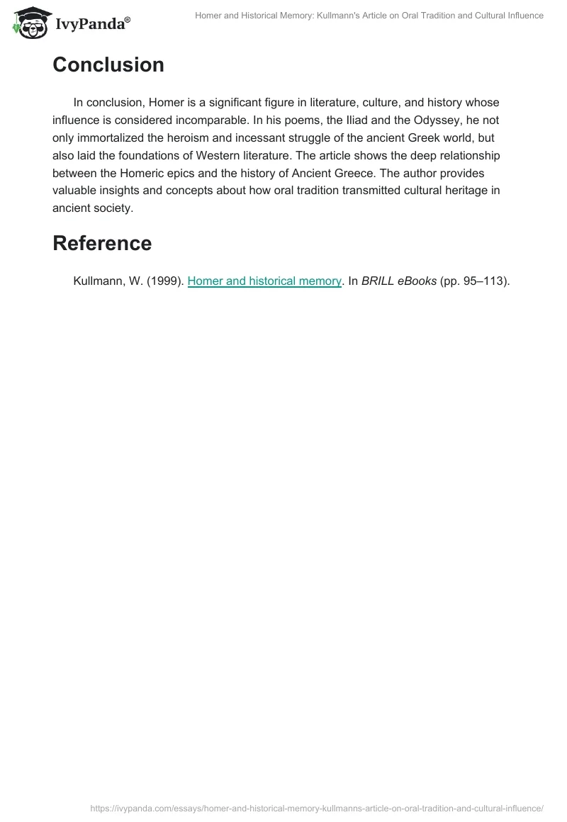 Homer and Historical Memory: Kullmann's Article on Oral Tradition and Cultural Influence. Page 2