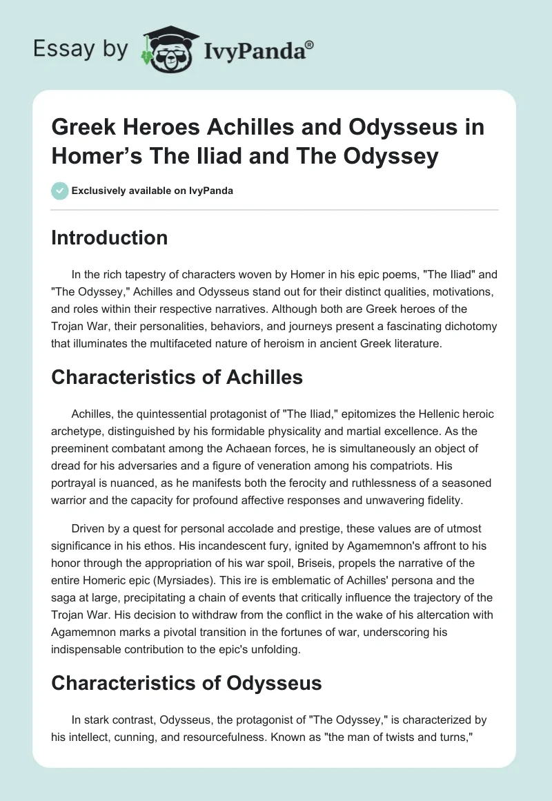 Greek Heroes Achilles and Odysseus in Homer’s The Iliad and The Odyssey. Page 1