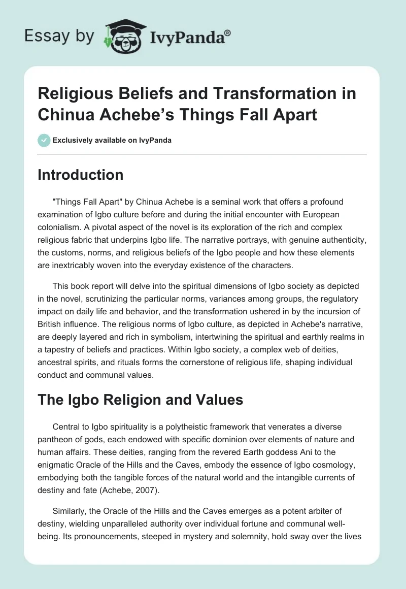 Religious Beliefs and Transformation in Chinua Achebe’s Things Fall Apart. Page 1
