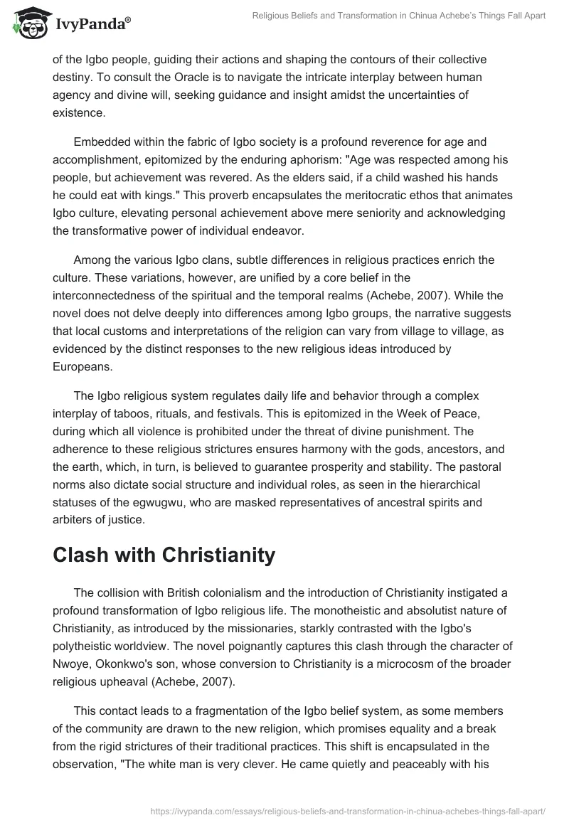 Religious Beliefs and Transformation in Chinua Achebe’s Things Fall Apart. Page 2