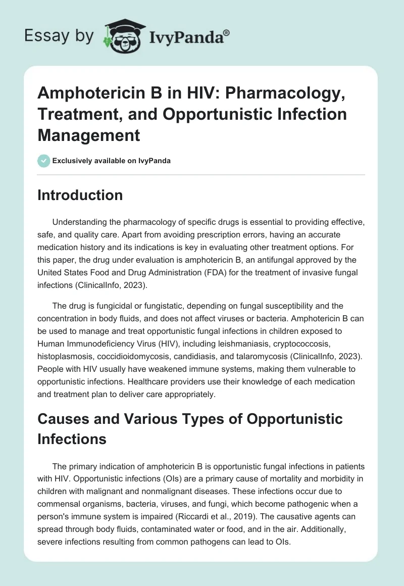 Amphotericin B in HIV: Pharmacology, Treatment, and Opportunistic Infection Management. Page 1