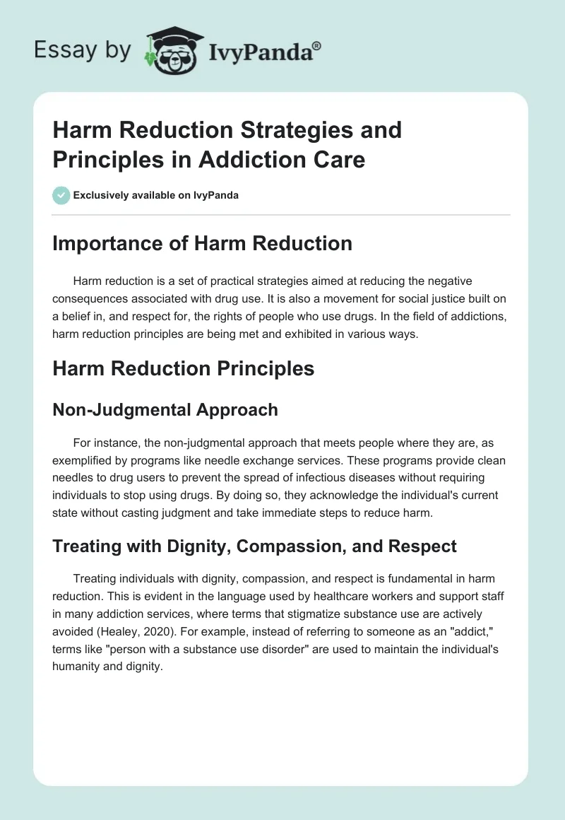 Harm Reduction Strategies and Principles in Addiction Care. Page 1