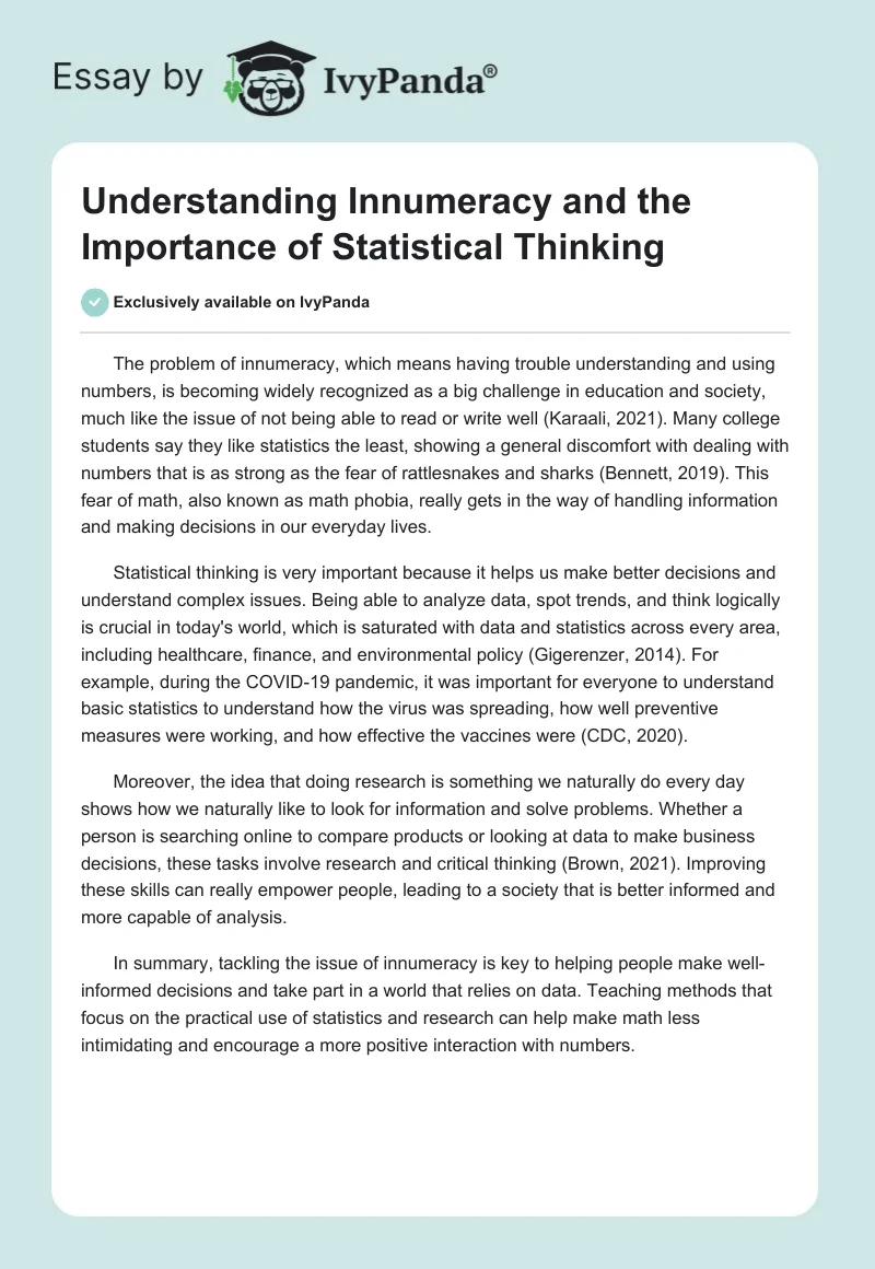 Understanding Innumeracy and the Importance of Statistical Thinking. Page 1