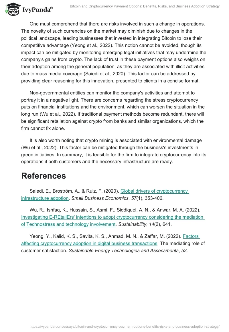 Bitcoin and Cryptocurrency Payment Options: Benefits, Risks, and Business Adoption Strategy. Page 2
