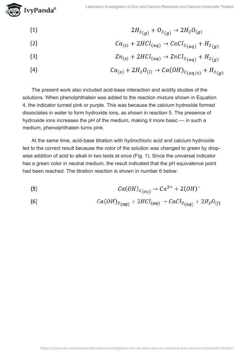 Laboratory Investigation of Zinc and Calcium Reactions and Calcium Hydroxide Titration. Page 2