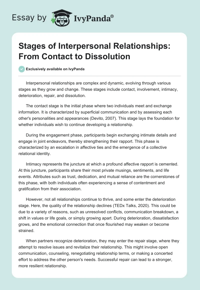 Stages of Interpersonal Relationships: From Contact to Dissolution. Page 1