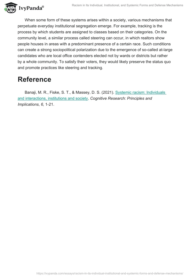 Racism in Its Individual, Institutional, and Systemic Forms and Defense Mechanisms. Page 2