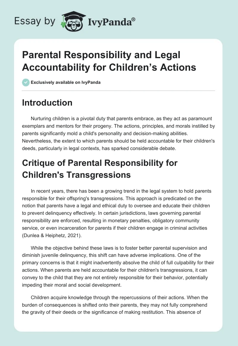Parental Responsibility and Legal Accountability for Children’s Actions. Page 1