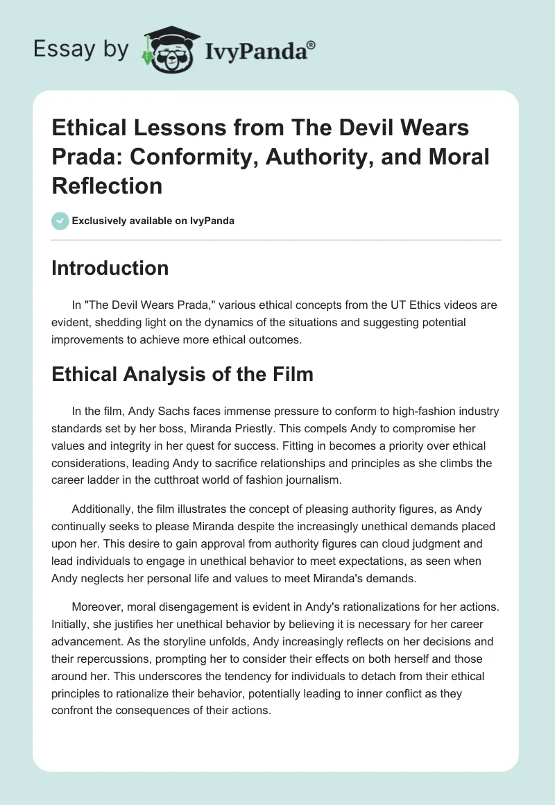 Ethical Lessons from The Devil Wears Prada: Conformity, Authority, and Moral Reflection. Page 1