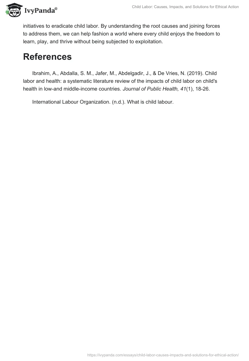Child Labor: Causes, Impacts, and Solutions for Ethical Action. Page 2