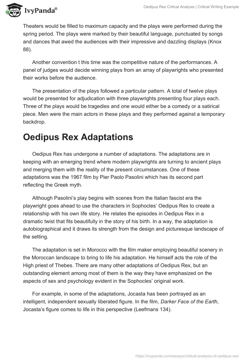 Oedipus Rex Critical Analysis | Critical Writing Example. Page 2