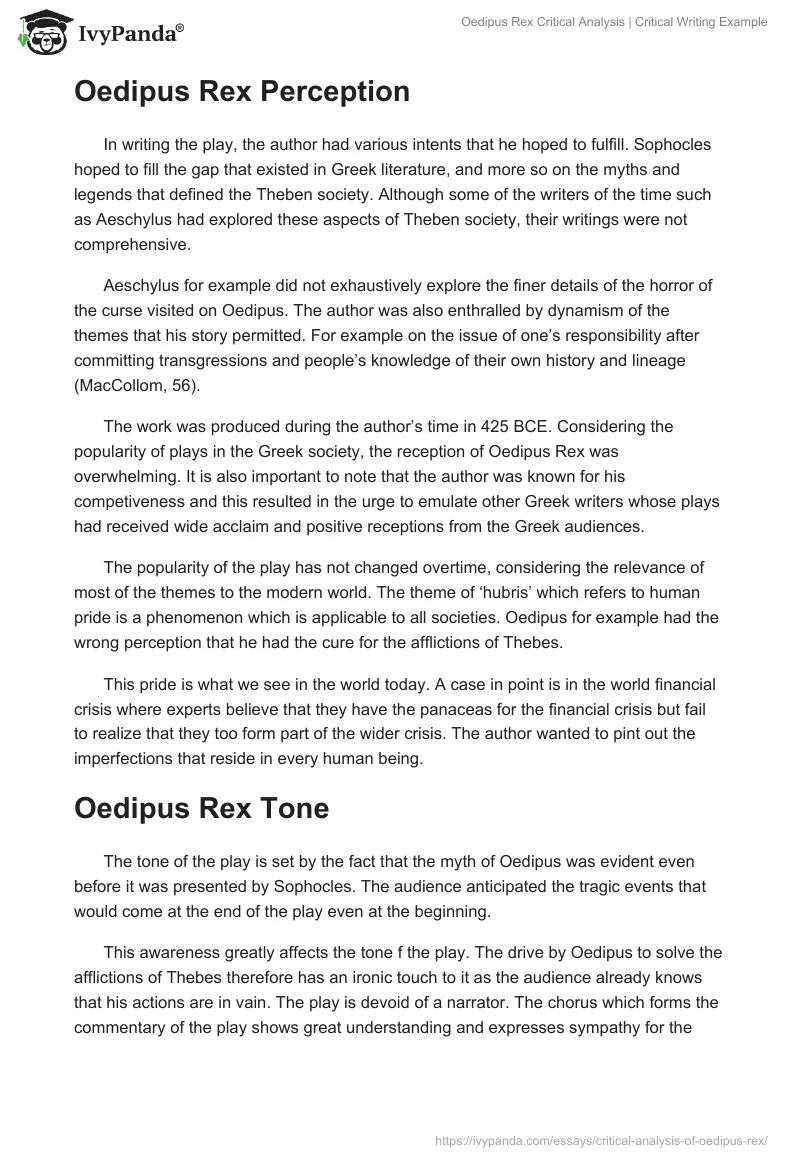 Oedipus Rex Critical Analysis | Critical Writing Example. Page 3