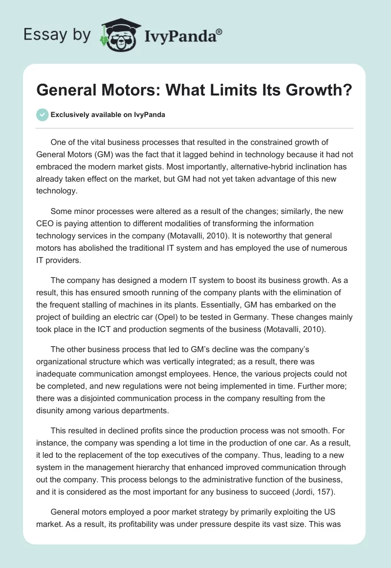 General Motors: What Limits Its Growth?. Page 1