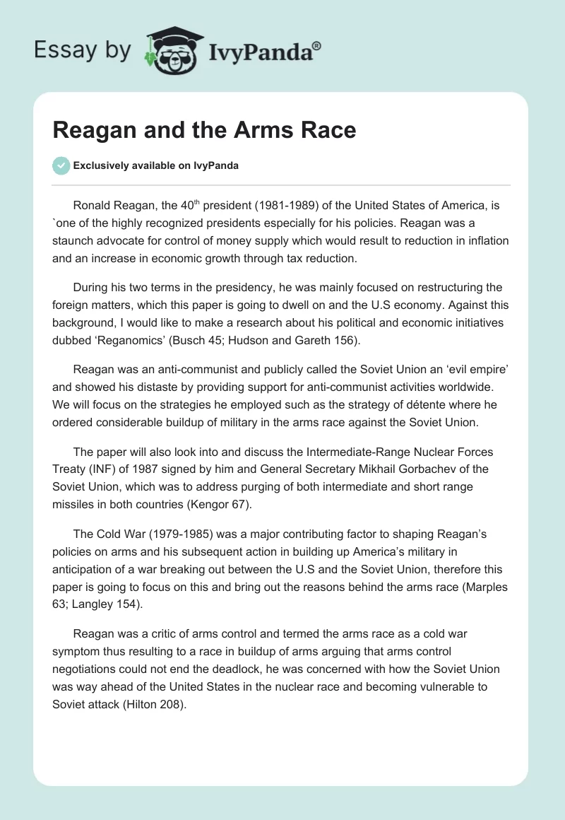 Reagan and the Arms Race. Page 1