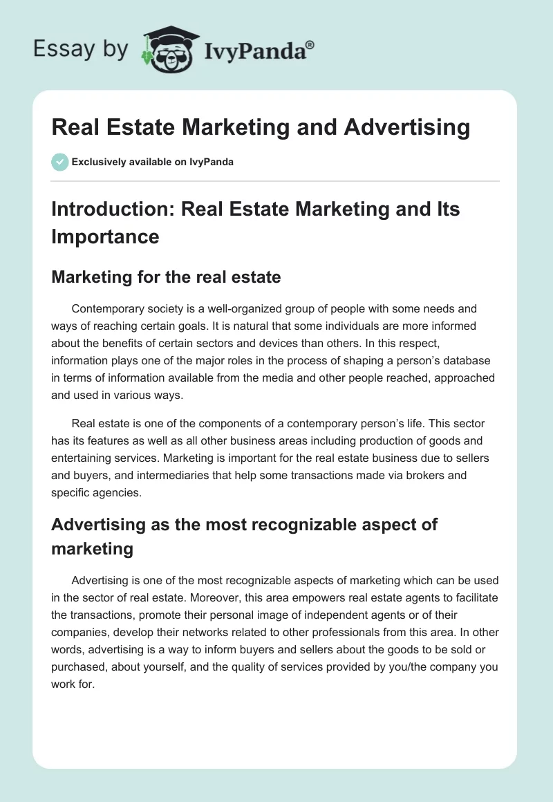 Real Estate Marketing and Advertising. Page 1