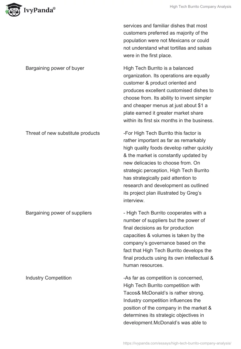 High Tech Burrito Company Analysis. Page 3