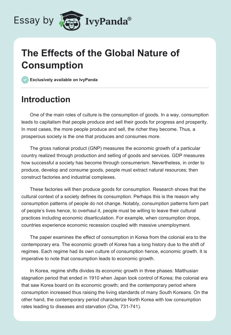 The Effects of the Global Nature of Consumption. Page 1