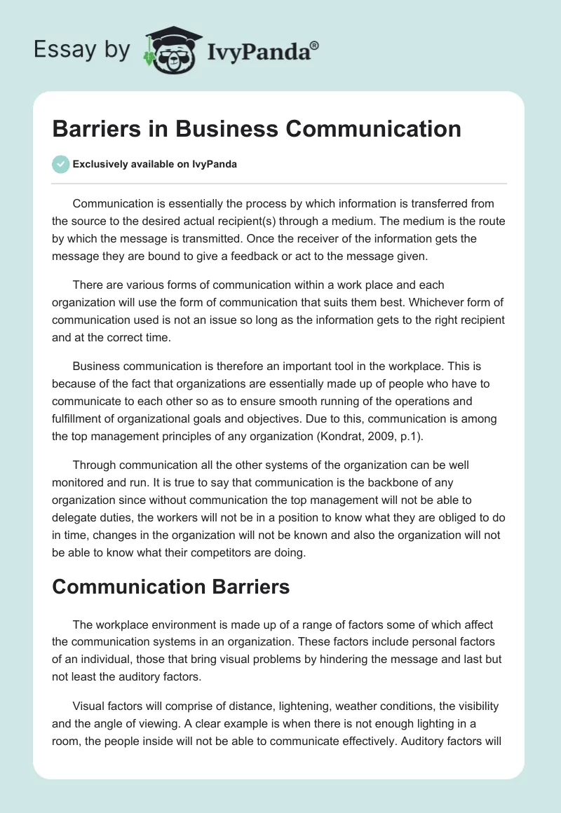 Barriers in Business Communication. Page 1
