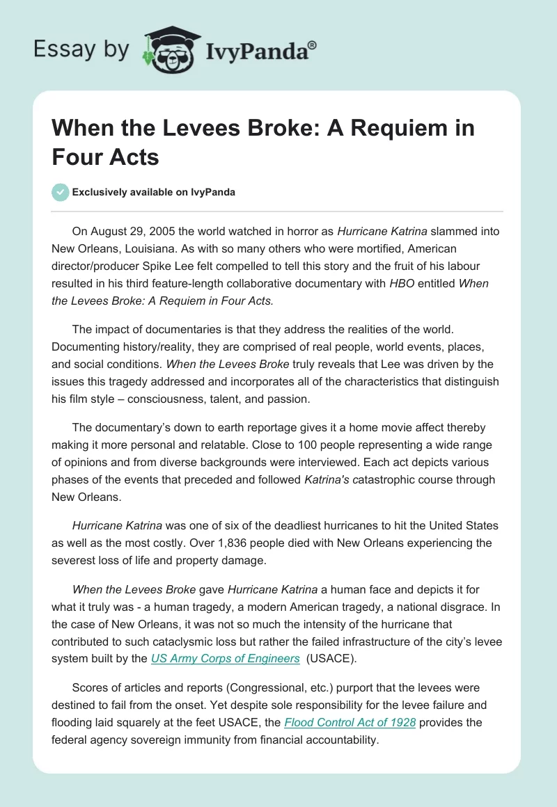 When the Levees Broke: A Requiem in Four Acts. Page 1