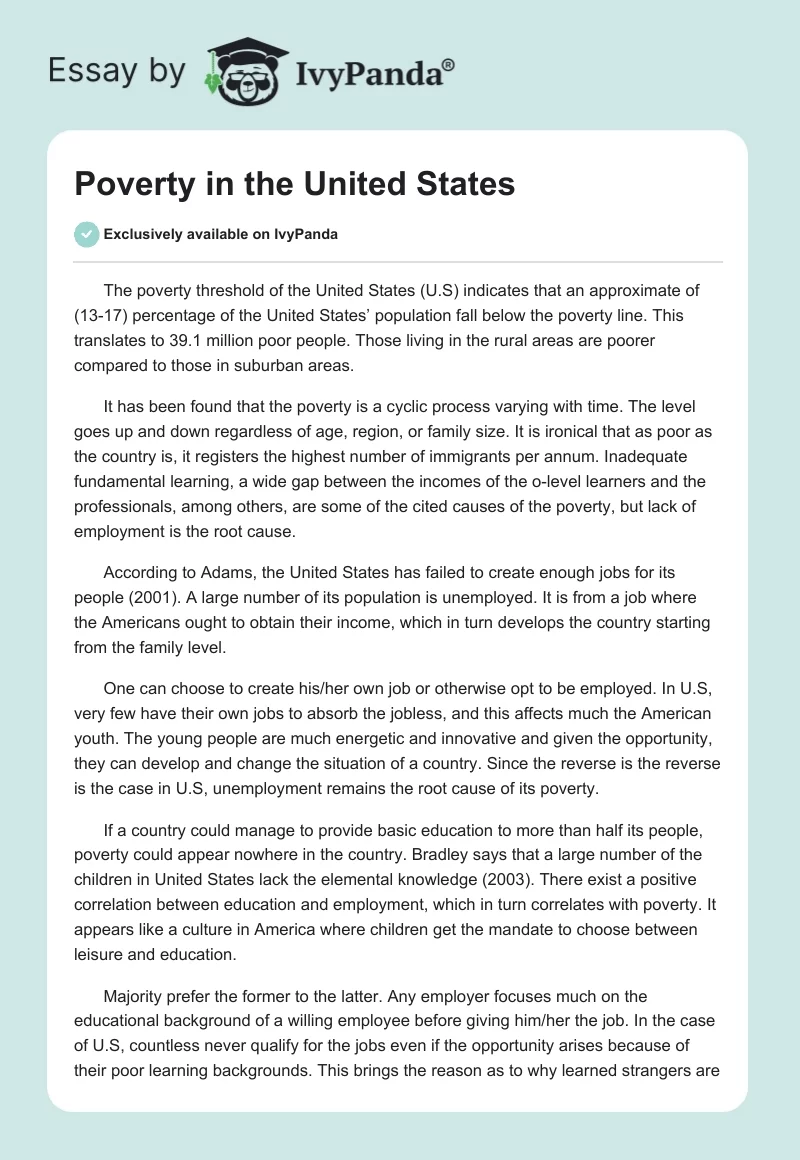 Poverty in the United States. Page 1