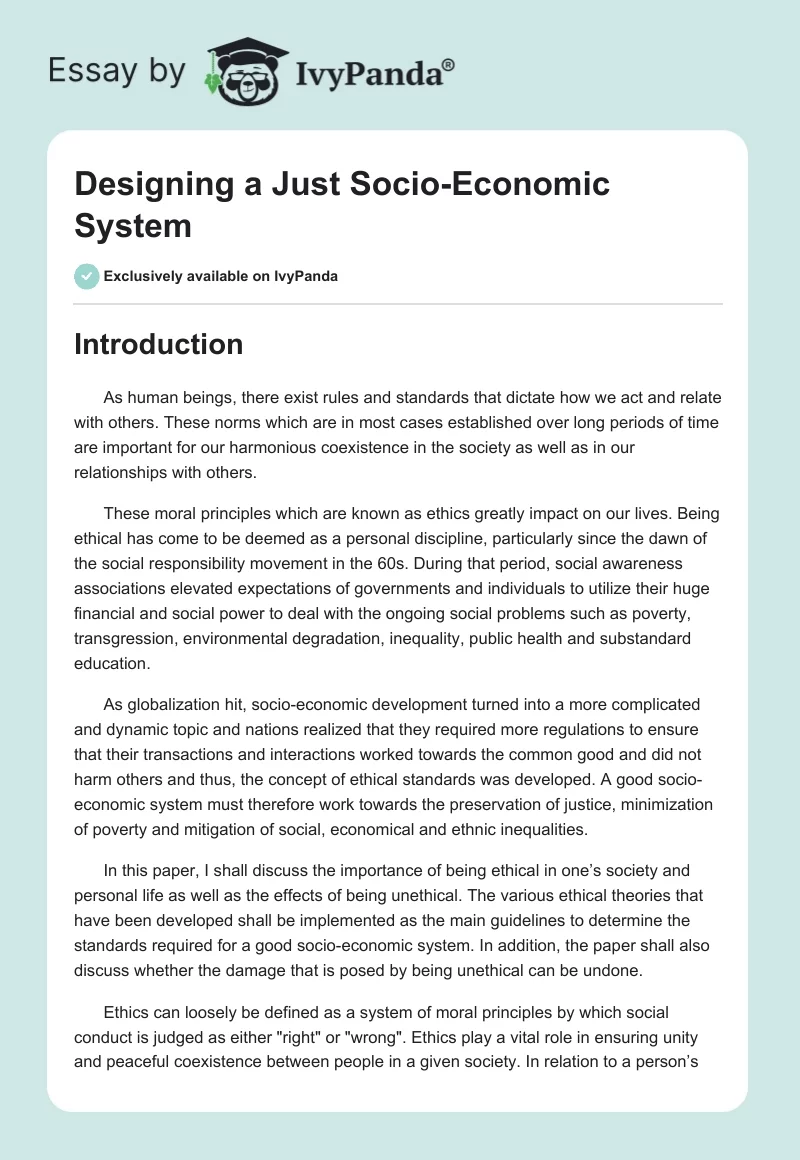 Designing a Just Socio-Economic System. Page 1