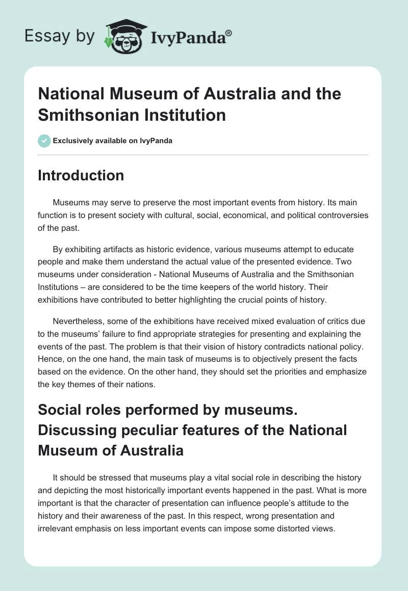 National Museum of Australia and the Smithsonian Institution. Page 1