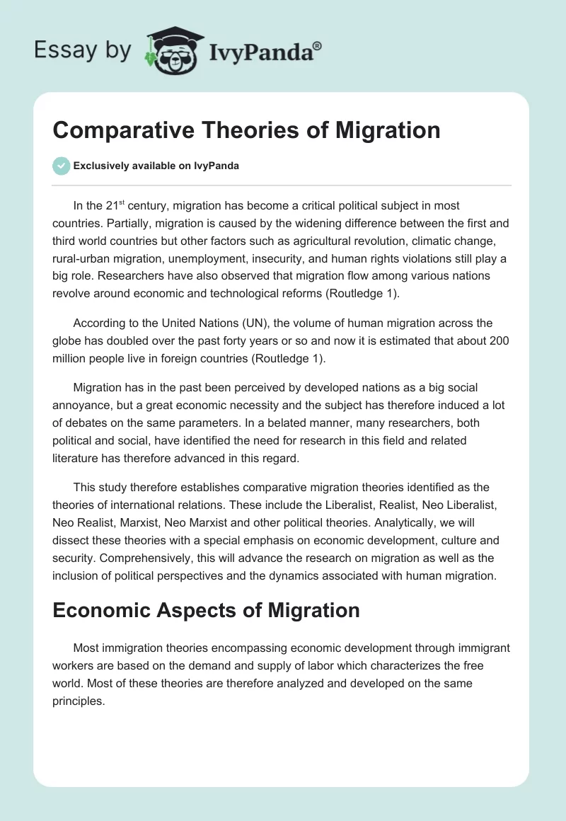 Comparative Theories of Migration. Page 1
