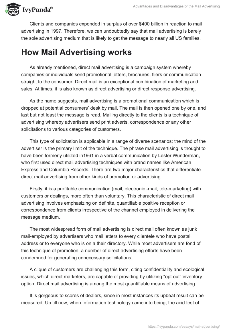 Advantages and Disadvantages of the Mail Advertising. Page 2