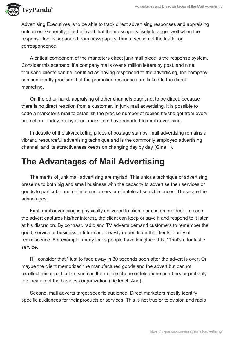 Advantages and Disadvantages of the Mail Advertising. Page 3