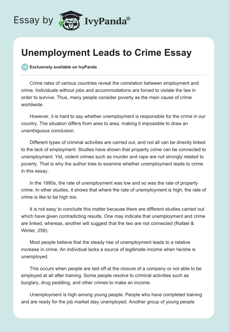 Unemployment Leads to Crime Essay. Page 1