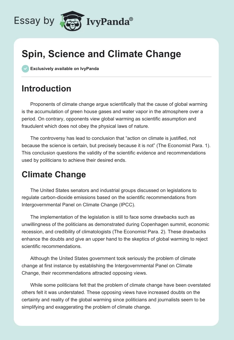 Spin, Science and Climate Change. Page 1