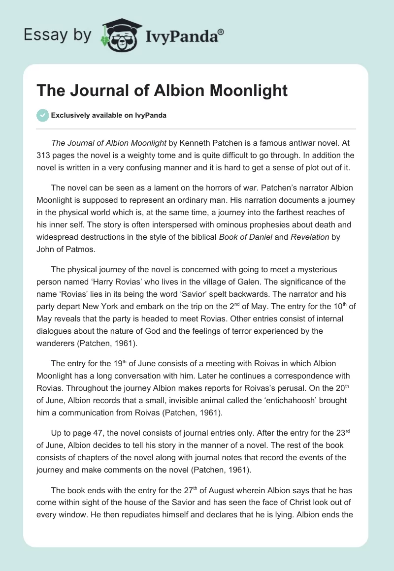 The Journal of Albion Moonlight. Page 1