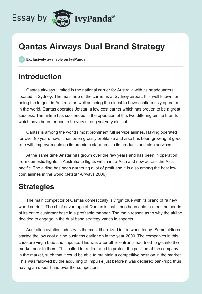 Qantas Airways Dual Brand Strategy. Page 1