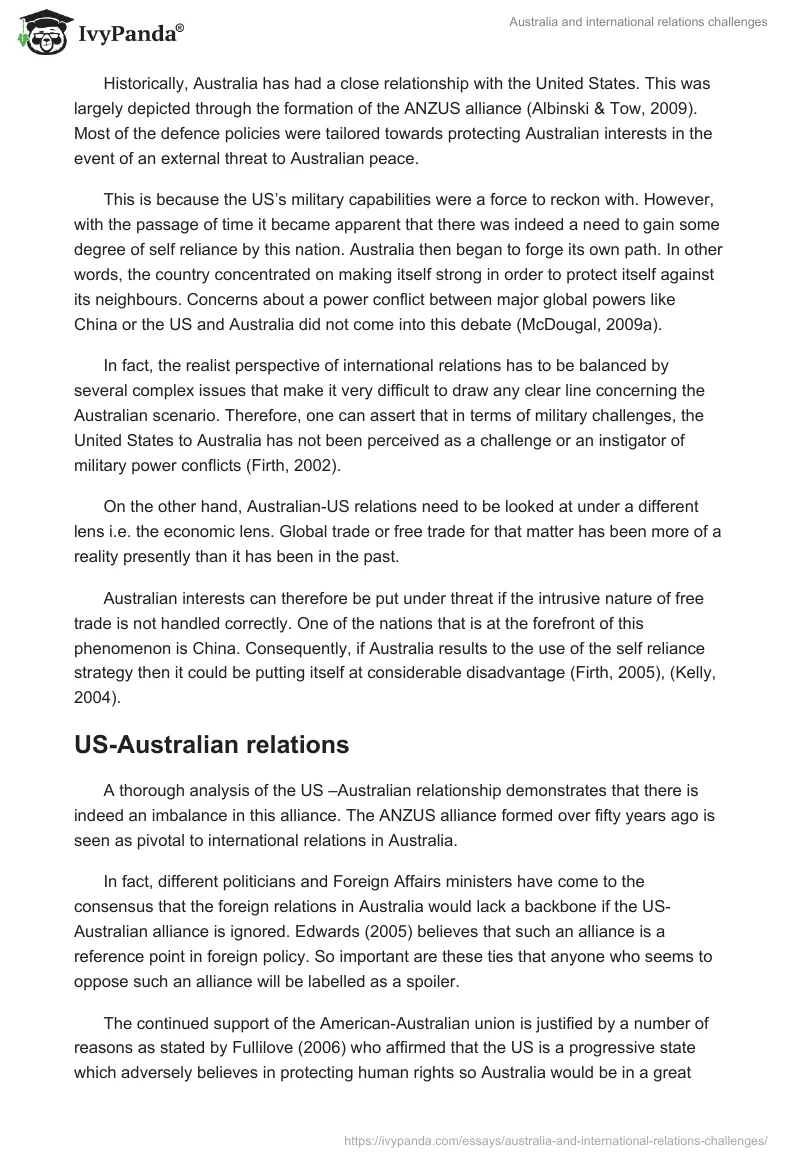 Australia and International Relations Challenges. Page 2
